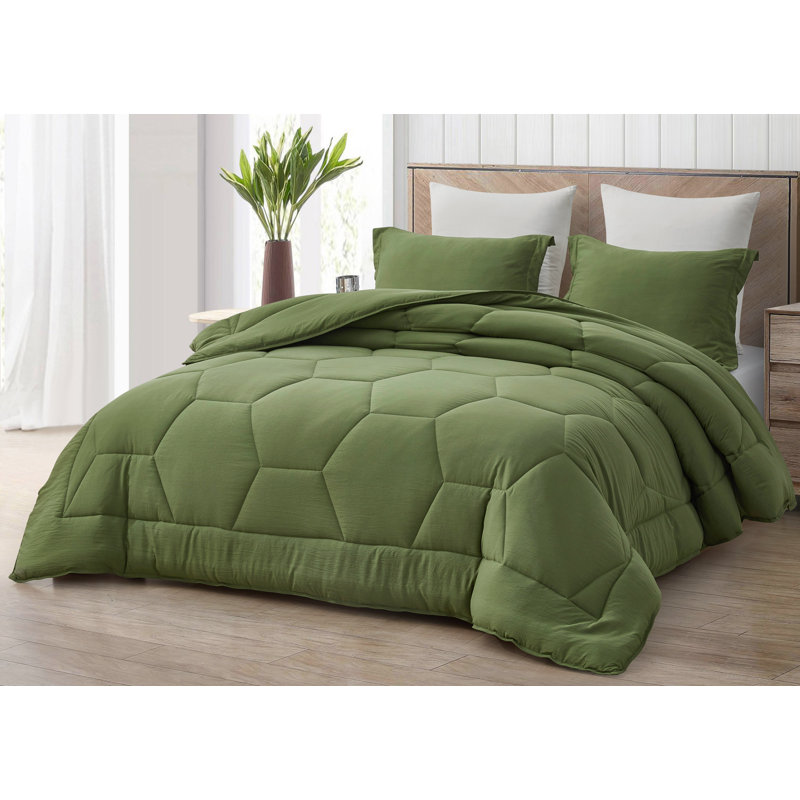 Olive Green Full Microfiber Honeycomb Comforter Set