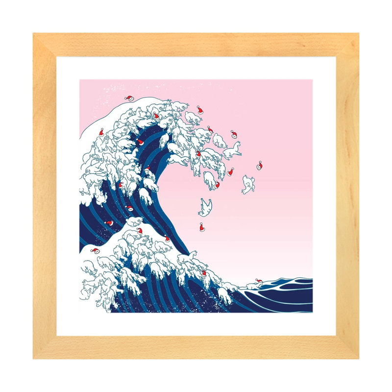 «Christmas Llama Great Waves in Pink» par Big Nose Work - impression d'art graphique, Blanc, H 16 po x l 16 po x p 1 po