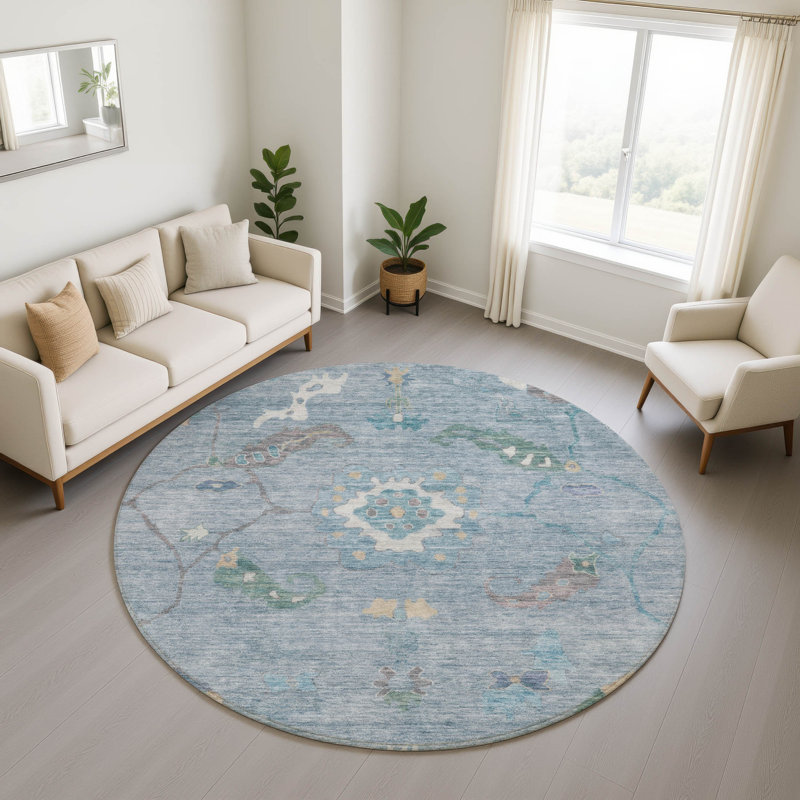Premium Machine Washable Mayfield AMF2229 Global Rug, Sky, 8' Round