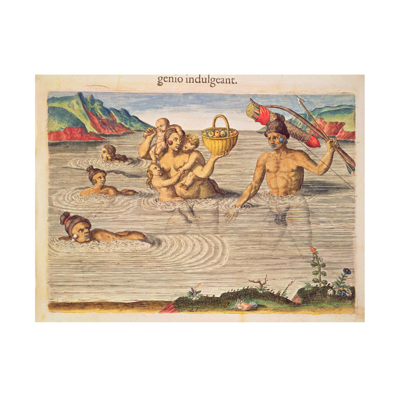 Jacques Le Moyne Family Crossing River, De Bry Engraving, 1591 Canvas Art, 18" H x 24" W