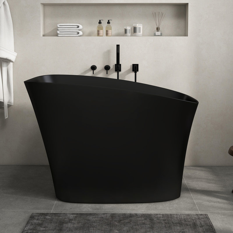 Baignoire autoportante de 51 po à surface solide en noir, Noir mat