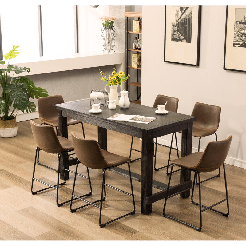 Ensemble de salle à manger à hauteur de comptoir: table et chaises, Brun, Pièces incluses: 7