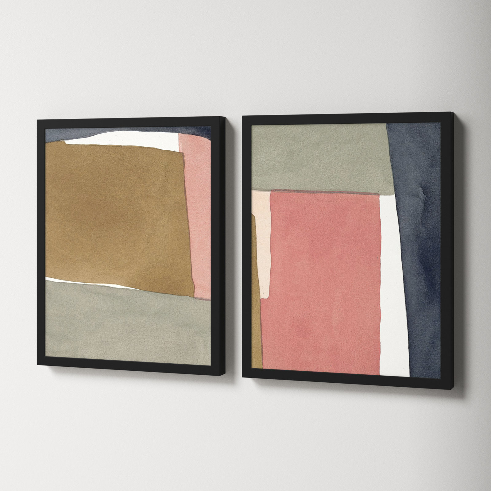 Natual Pink Set Of 2 by Julia Balfour, 50" H x 40" W x 1.4" D, Black Framed Paper, Black
