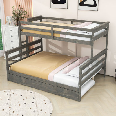 Wood Frame Twin XL Over Queen Bunk Bed with Trundle