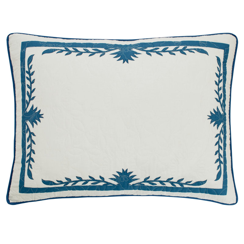 King Size Blue and Beige Embroidered Cotton Sham