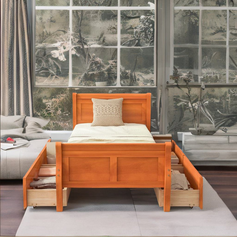 Lit plateforme sans matelas, Simple, Orange
