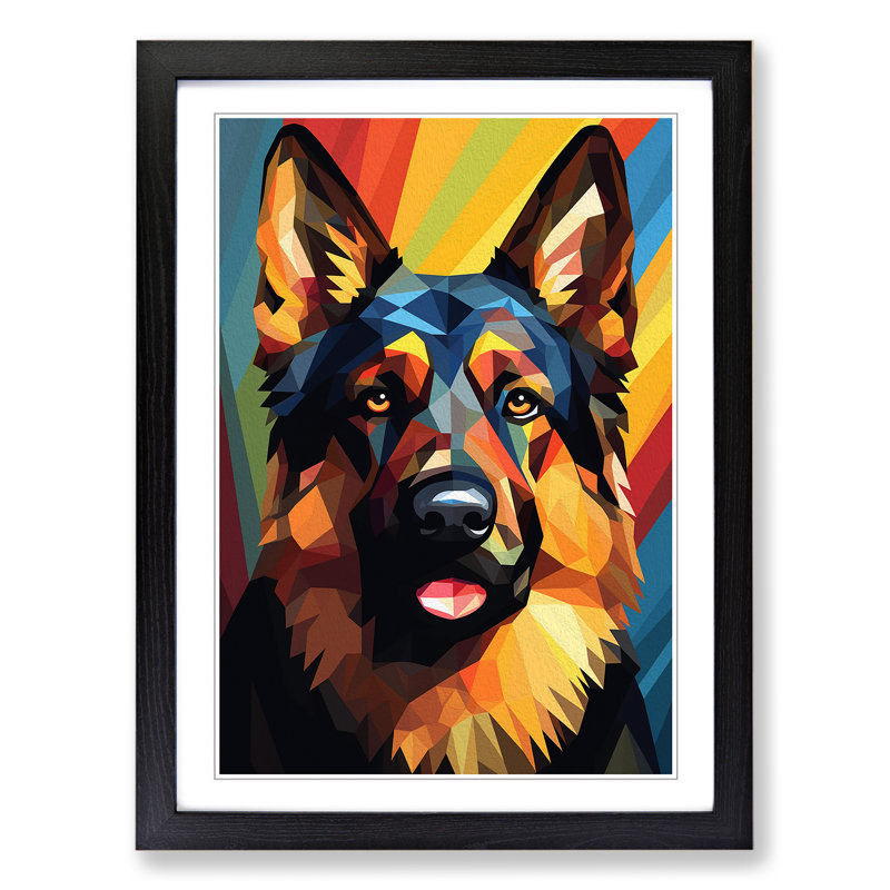 German Shepherd Geometric No.3 - Framed Print, 46cm H x 34cm W, Black Framed
