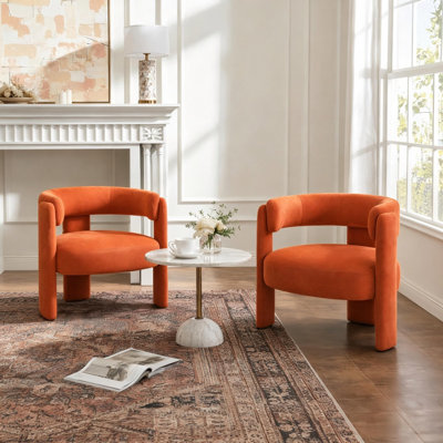 Ensemble de 2 chaises d'appoint pour le salon, fauteuil en velours confortable et fauteuil Mid-Century moderne avec pieds en bois pour la lecture de bureau dans la chambre à coucher