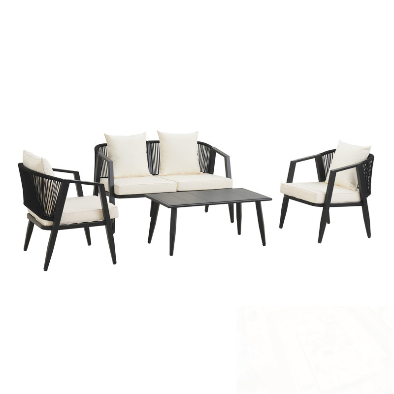 4-piece Lidio with 2 Chairs and soft cushion, Beige