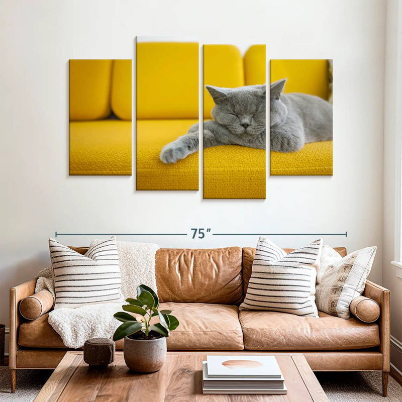 Brampt Cat On Sofa, 42" H x 68" W
