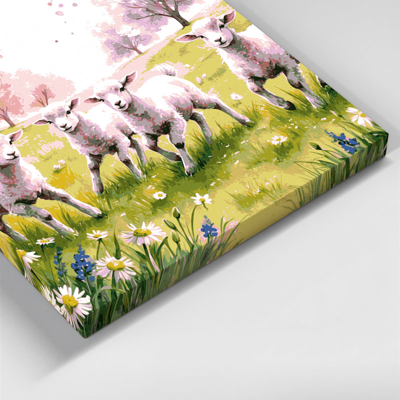 «Farm Spring Lambs», art mural sur toile beige, H 11 po x l 14 po