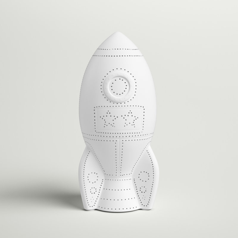 White Porcelain Rocket Ship Table Lamp for Kids