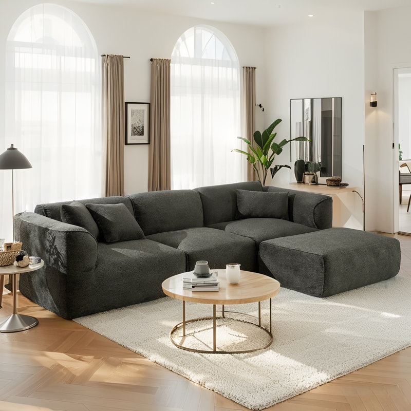 Boneless 122” Modular Sectional Cloud Sofa With 3 Pillows,Modern L Shaped Boneless Couch Sectional Couches With Deeper Seat For Living Room