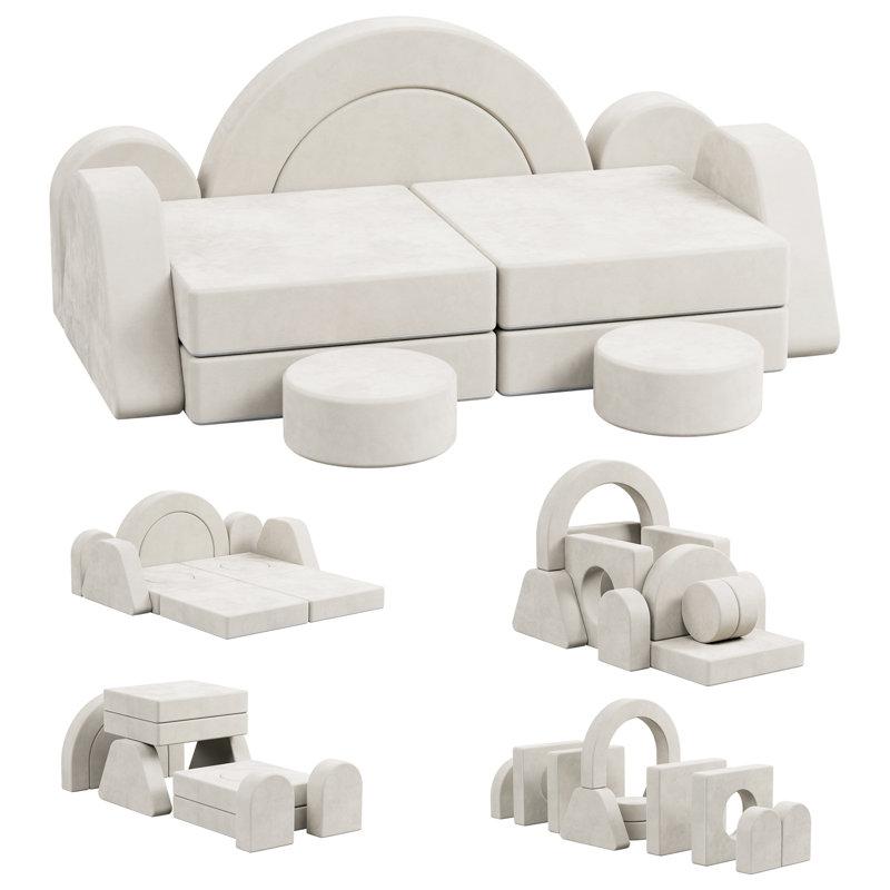 Modular Kids Play Couch, 2-Seat Convertible Toddler Sofa With Soft Foam Cushions, Diy Play Sofa For Playroom Or Bedroom (Beige)