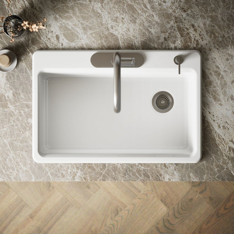 Riverby 33" Top-Mount Single-Bowl Kitchen Sink, White, 4 hole