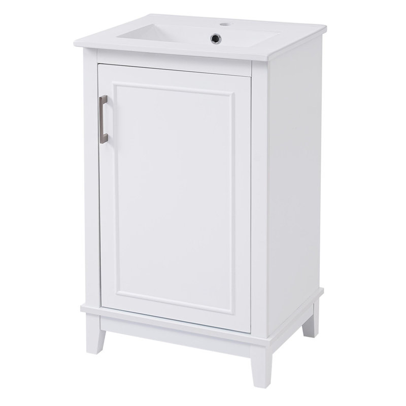 20 Inch Small Bathroom Vanity, Silver, White