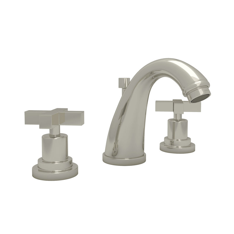 Lombardia Widespread Lavatory Faucet With C-Spout, Polished Nickel, Cross Handle