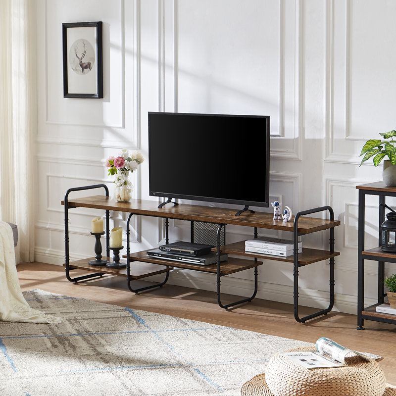 TV Stand for TVs up to 75 Inch, Farmhouse Entertainment Center with Adjustable Storage Shelves, Rustic Brown Industrial TV Media Console Table for Living Room, Bedroom
