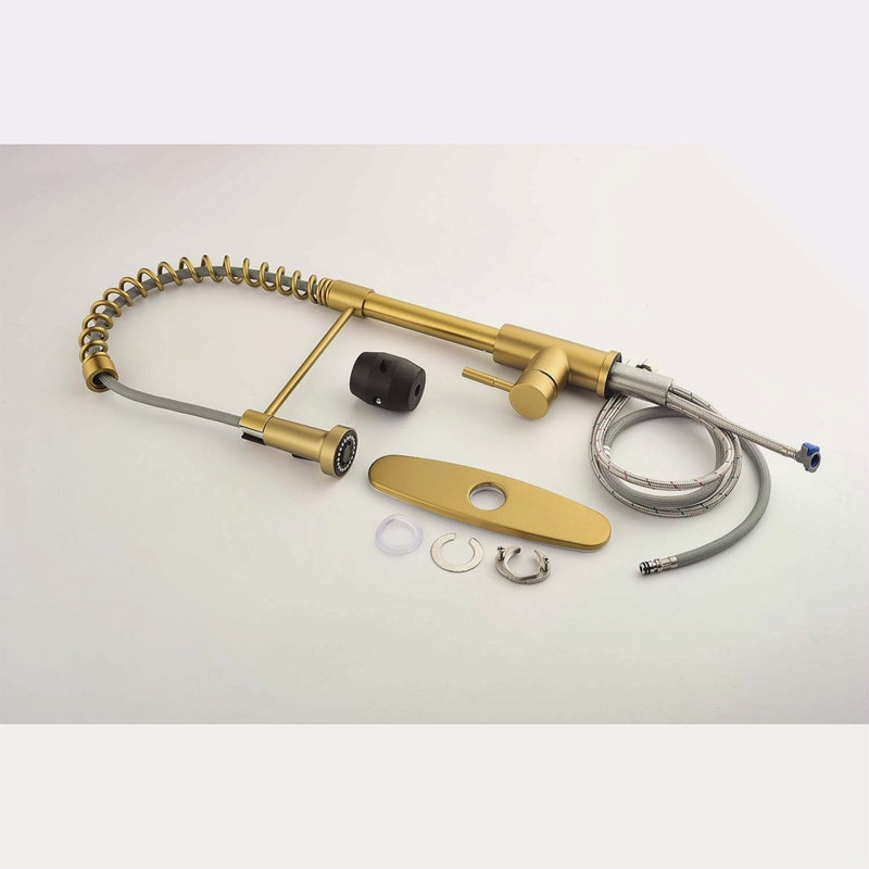 Pull Down Single Handle Spring Kitchen Faucet, Brushed Gold
