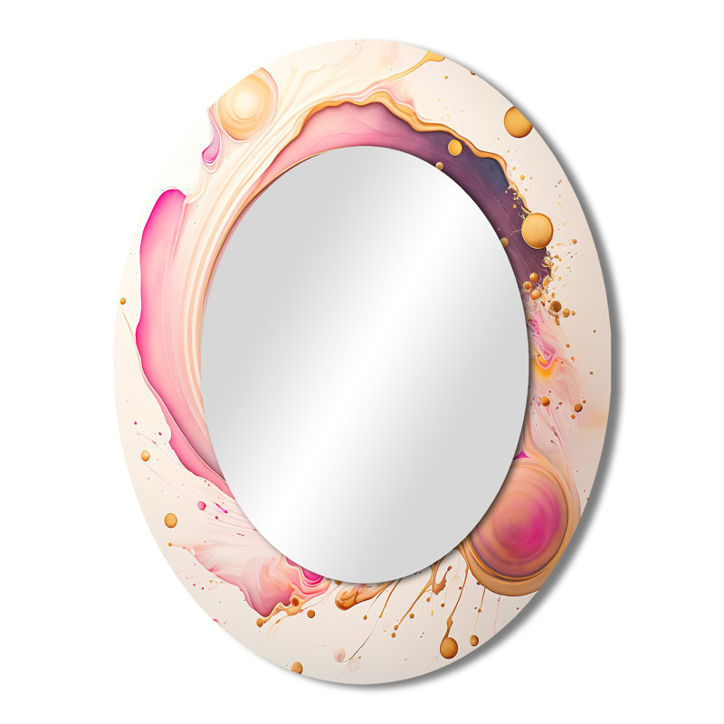 Pink Liquid Swirl - Modern Oval Wall Mirror, 43" x 33"
