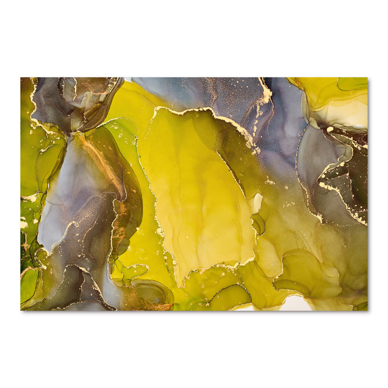 «Yellow Luxury», reproduction d'art sur toile abstraite, H 40 po x l 60 po x P 1,5 po, Toile tendue
