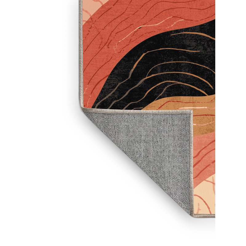 Machine Washable Pittman Pele Bold & Eclectic Modern Arc Rug in Pink – Beige Binding, 7x10