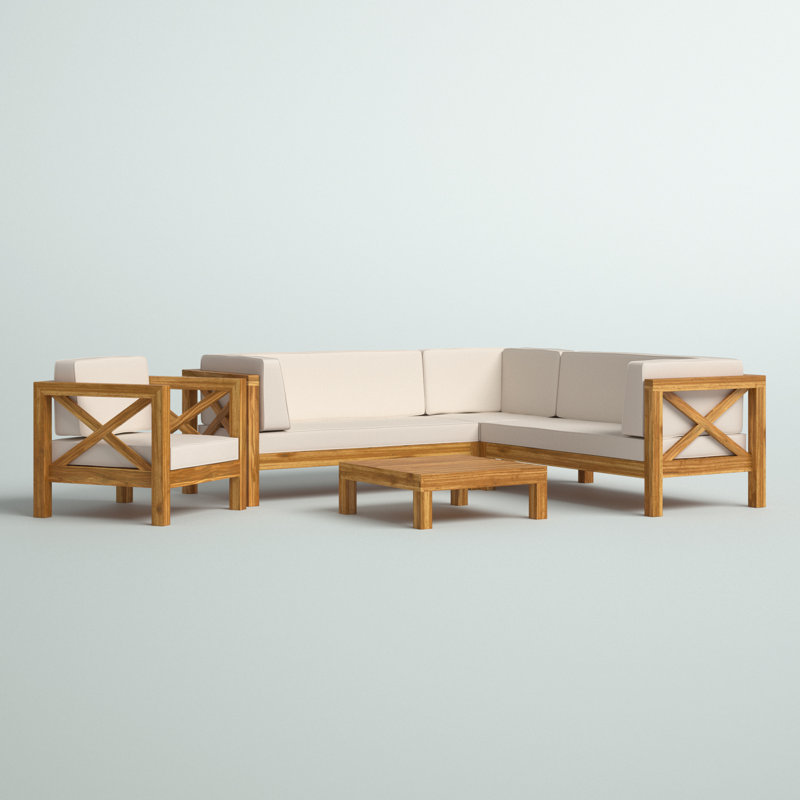 Acacia 6 - Person Patio Conversation Set with Cushions, Beige, Natural