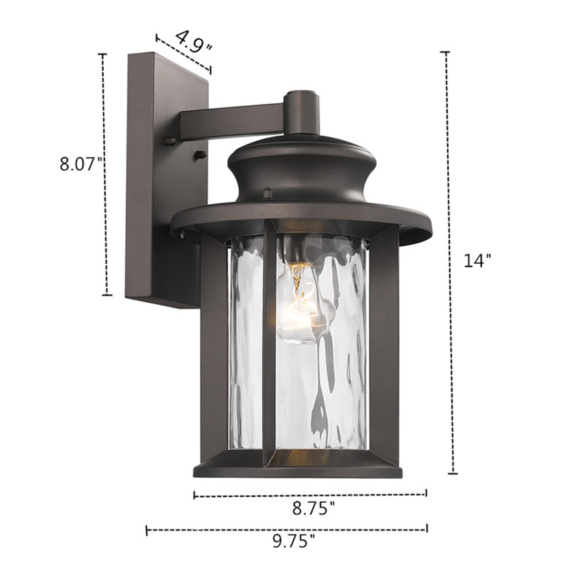 Lanterne murale d’extérieur 1 ampoule dunneback, H 14 po x l 8,75 x P 9,75, Incandescent, Bronze huilé