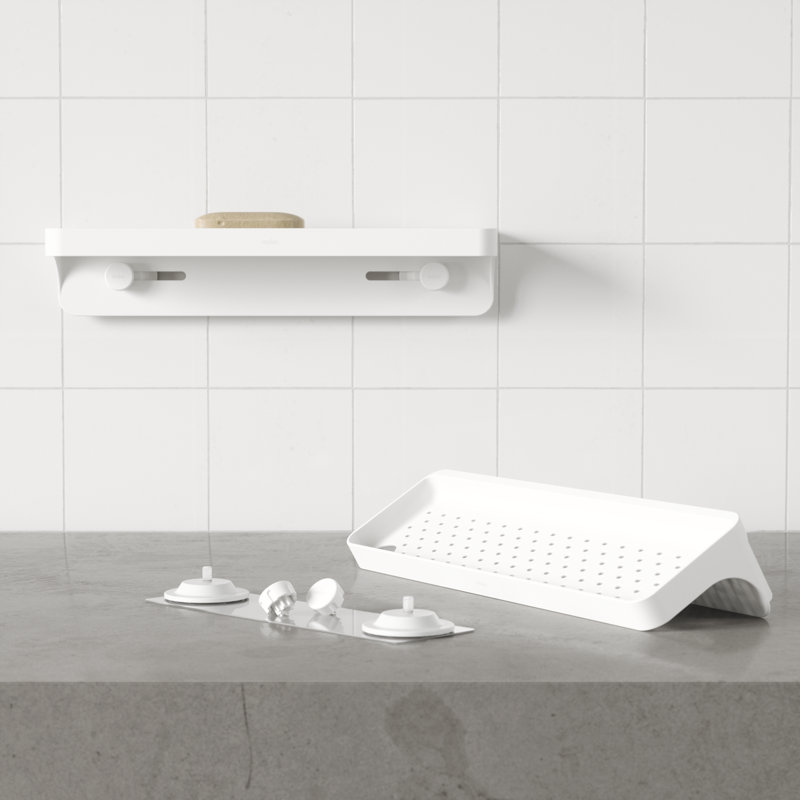 White Plastic Modern Suction Mount Shower Shelf