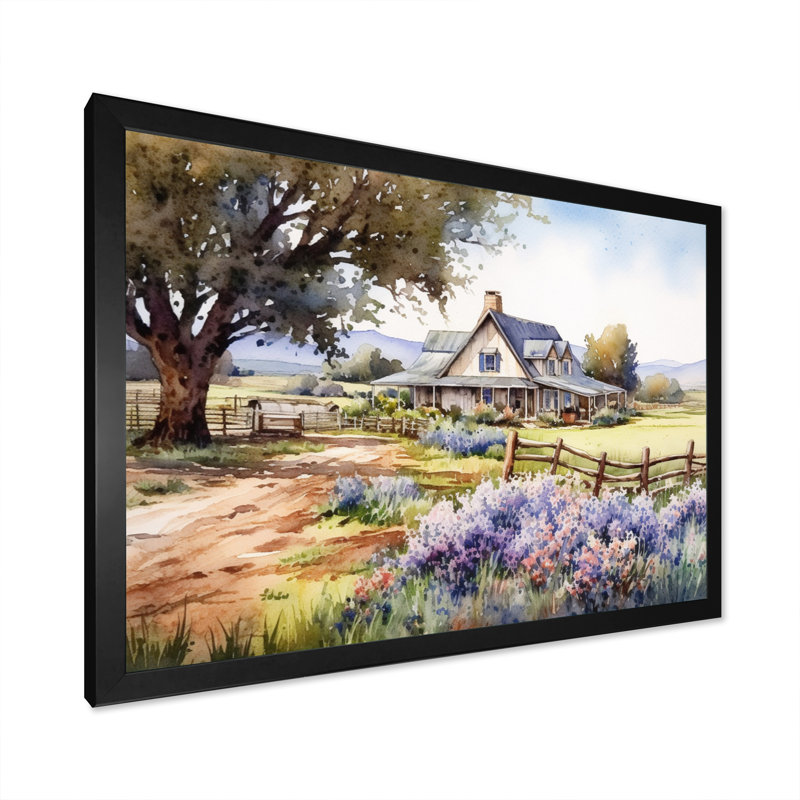 Chêne majestueux à la ferme - reproduction sur toile, H 12 po x l 20 po x P 1 po, Cadre photo noir