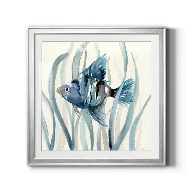 Fish in Seagrass II - Cadre photo, reproduction d'art sur toile, Papier avec cadre argenté, H 17,5 po x l 17,5 po x P 1,5 po