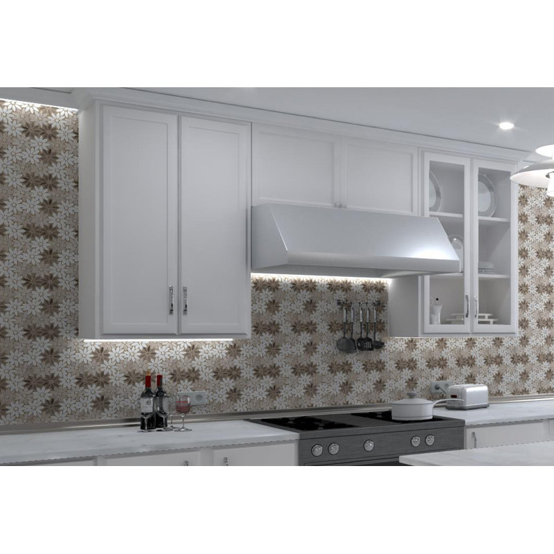 Fresh 12" x 10" Glass/Stone/Aluminum Flower Pattern Mosaic Wall Tile, Vloom