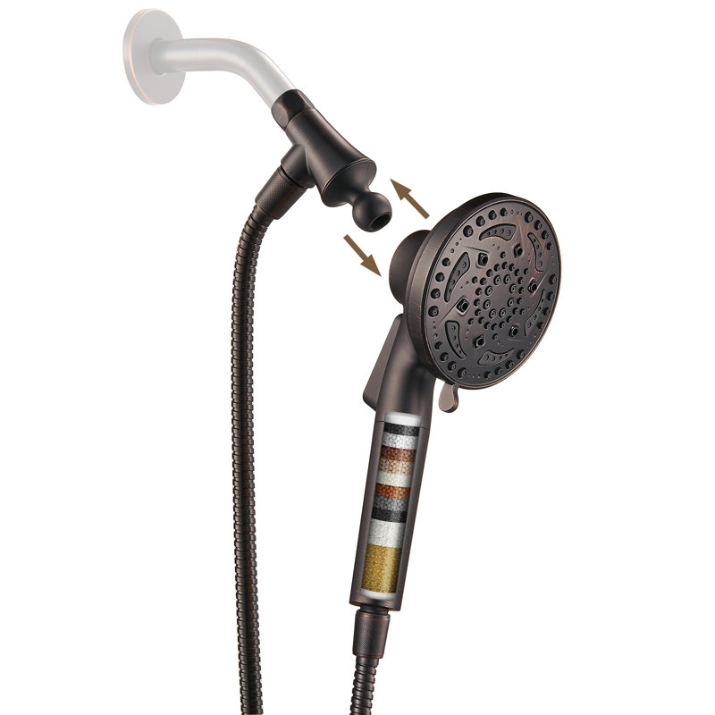 7-Spray Handheld Shower Head with One-Button Detachable Shower Head and Built-in Filter ORB, Oil Rubbed Bronze