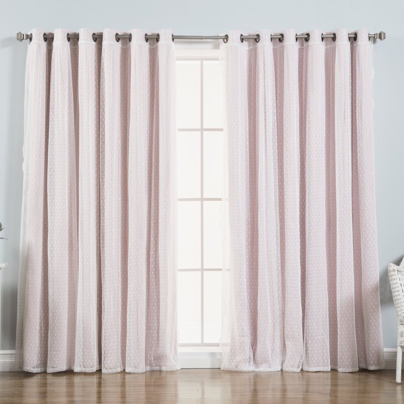 Damyiah Polyester Blackout Curtain Panel (1 Sheer and 1 Blackout Panel), Light Pink, 80" W x 96" L