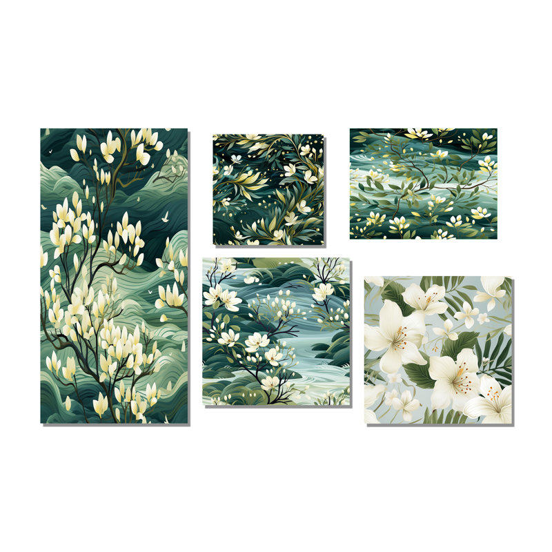 «Mangrove Serenity Tropical» - ensemble de 5 reproductions d'art mural tropical, Toile tendue
