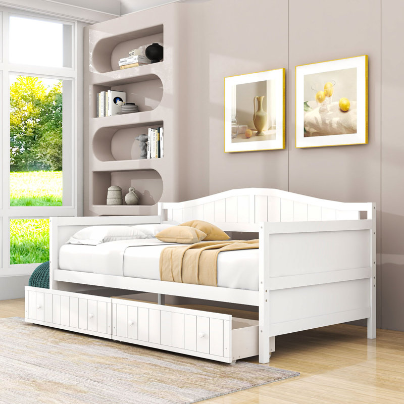 Sholto Twin Daybed with 2 Drawers and Slats, White
