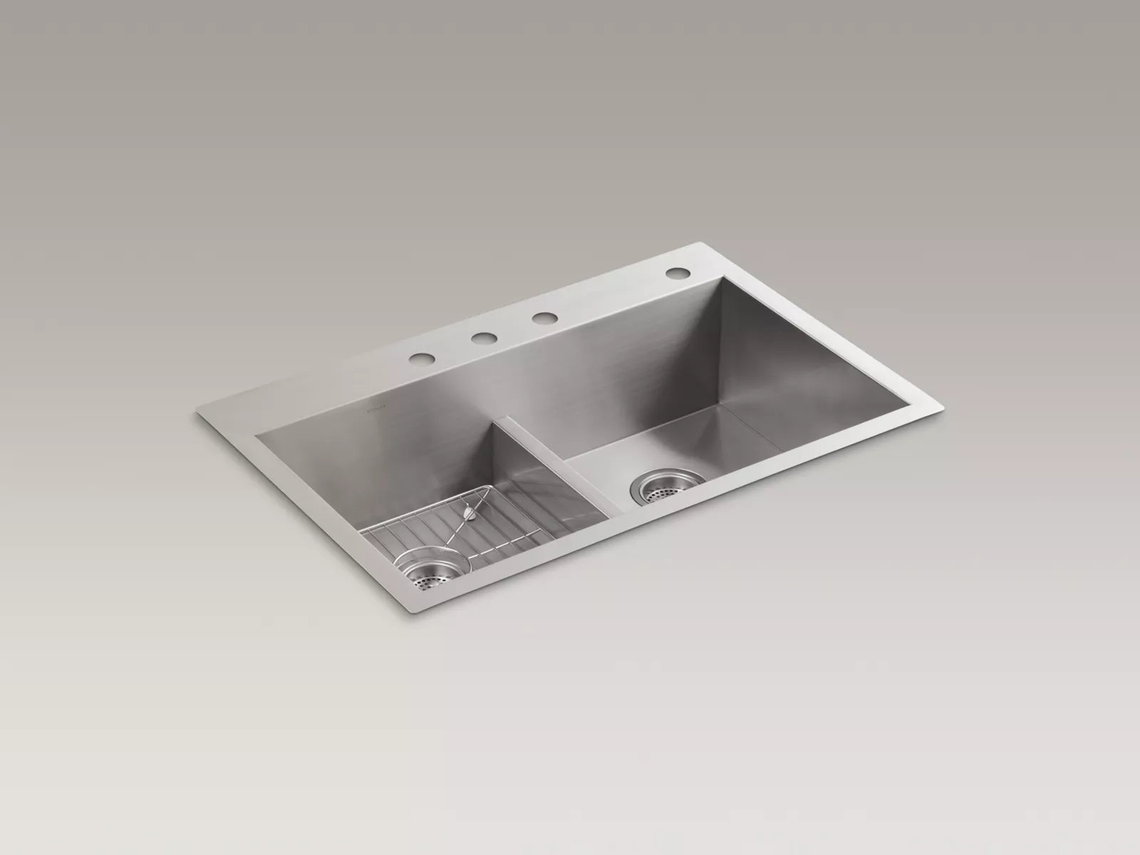 Kohler Vault 33 Double Basin Top-Mount/Under-Mount 18-Gauge Stainless  Steel Kitchen Sink with SilentShield and Bottom Sink Rack