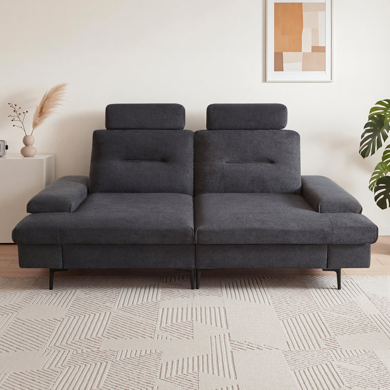 220cm Modern 3 Seater Sofa with Adjustable Armrests and Backrest, Comfy Upholstered Couch for Dining Room, Gray