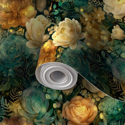 Papier de contact à peler et coller de papier peint à motif floral doré doux et transparent de couleur rêveuse 24 po x 118 po (auto-adhésif et amovible)
