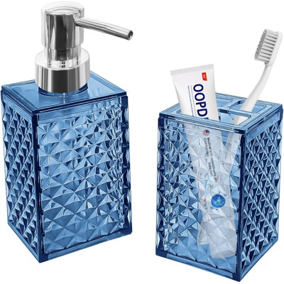 Ensemble d'accessoires de salle de bain 2 pièces, distributeur de savon et porte-brosse à dents bleu