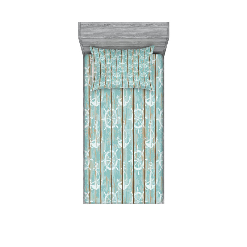 Drap-housse et coussin décoratif nautique Ambesonne, Ensemble de draps pour lit simple + 3 pièces supp