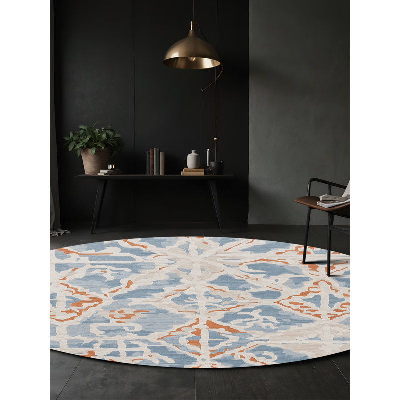 Tapis beige soyeux et moelleux, Rond 3 pi