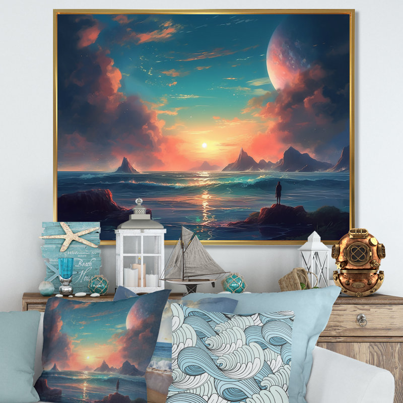 «Coastal Horizon I» sur toile, H 24 po x l 32 po x P 1 po, Cadre flottant doré