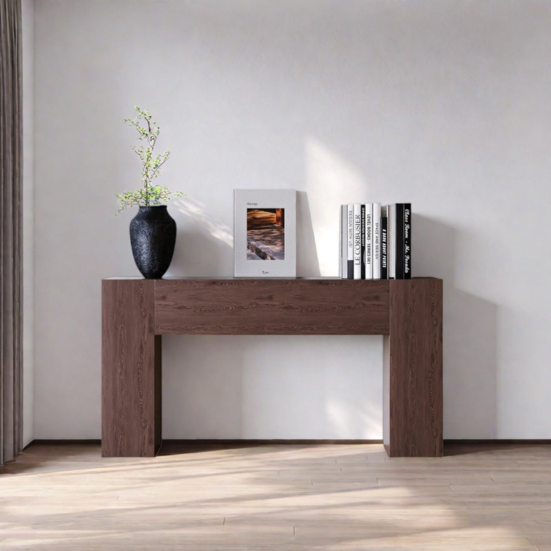 Console rétro en bois massif minimaliste, Brun, H 31,5 po x l 55,12 po x P 13,78 po
