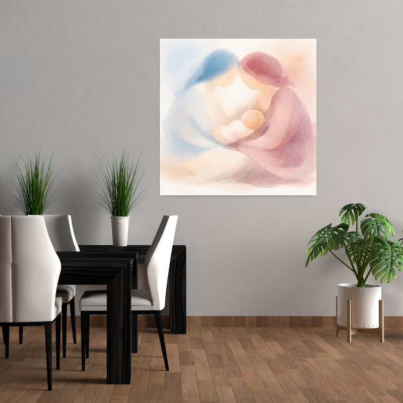 Art mural abstrait contemporain, "Les mères avec un nouveau-né", H 36 po x l 36 po