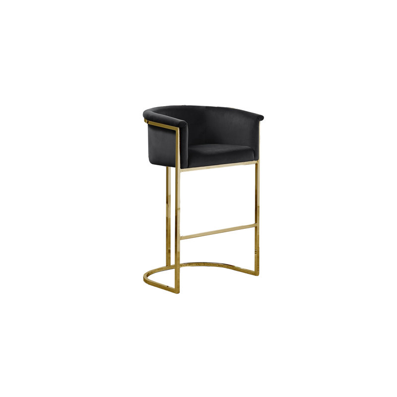 Tabouret de bar Maebelle en velours 29 po (Chaise simple), Doré, Noir