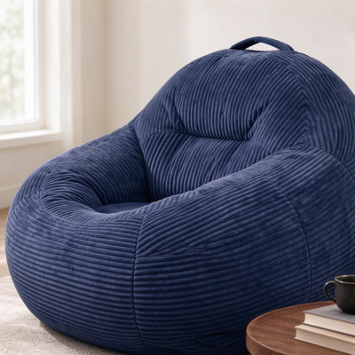Fauteuil à billes 33 po en velours côtelé avec bourre en PP et mousse, chaise longue souple avec poignée de transport - Canapé confortable pour salon, chambre à coucher, dortoir