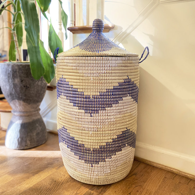 Senegalese Basket: Large Hamper We Graphic Print - Navy/White