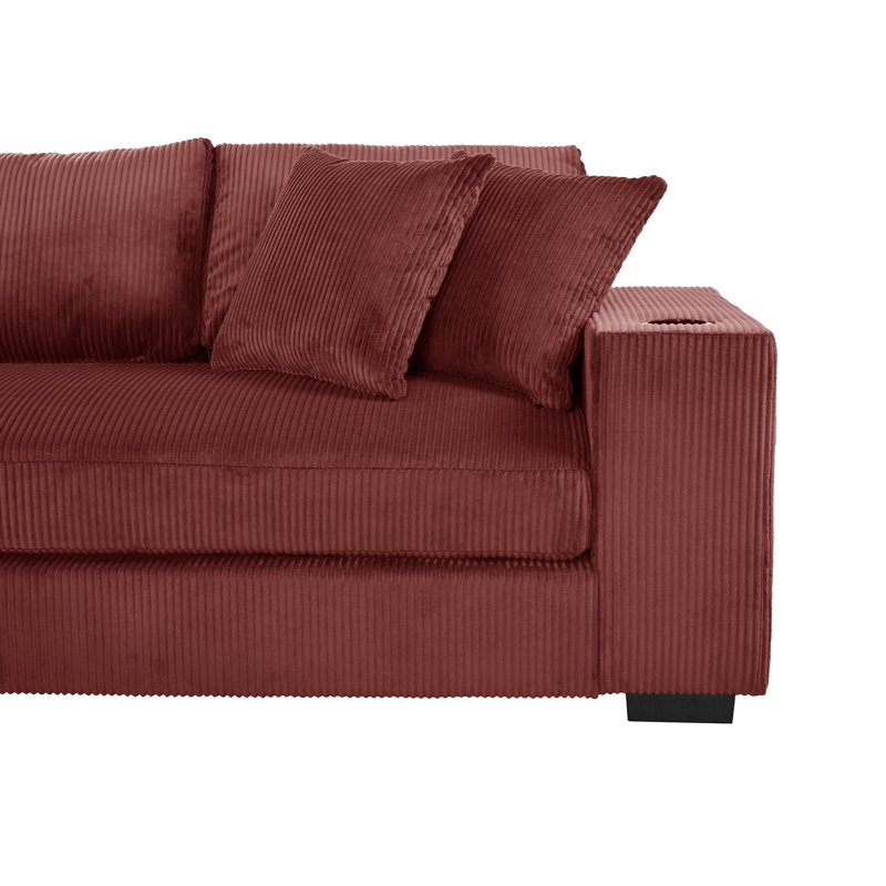 Canapé modulaire 2 pièces rembourré, Velours côtelé rouge