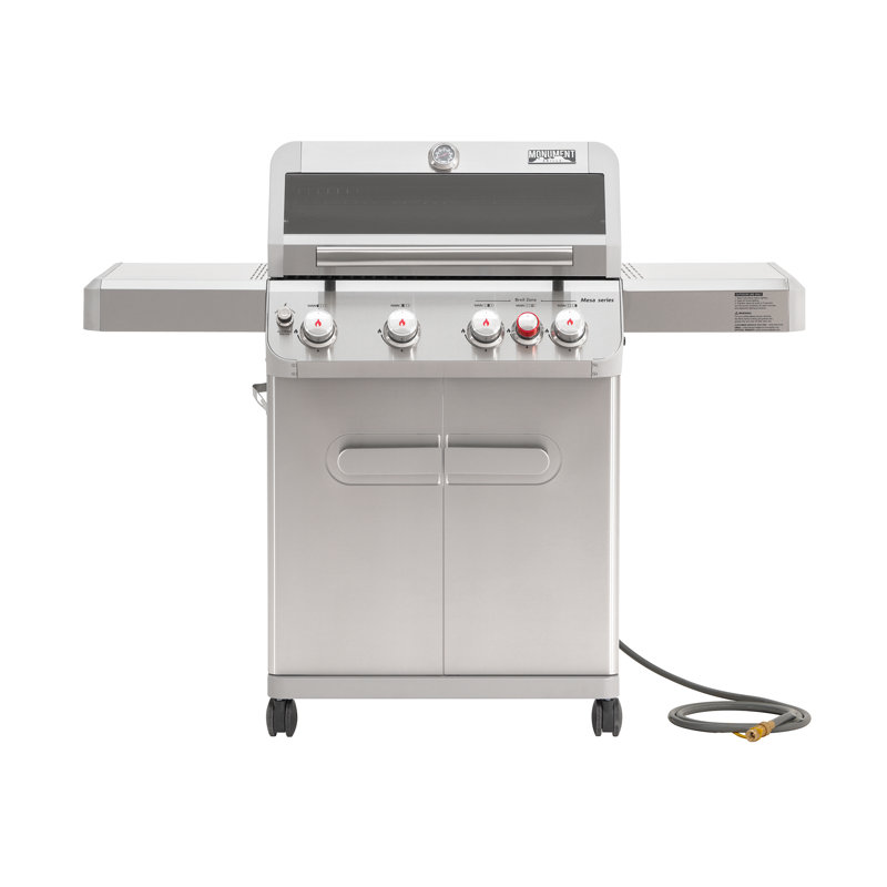 Barbecue au gaz naturel à 5 brûleurs Monument Grills M415BZNG, 50 000 BTU avec zone de gril (jusqu'à 650 ° F), 304 brûleurs en acier inoxydable, couvercle de fenêtre en verre, boutons DEL et 630 pieds carrés Po Surface de cuisson